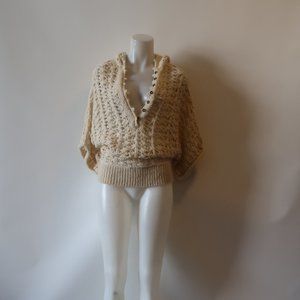 FREE PEOPLE OPEN KNIT HOODED PULLOVER SWEATER M *